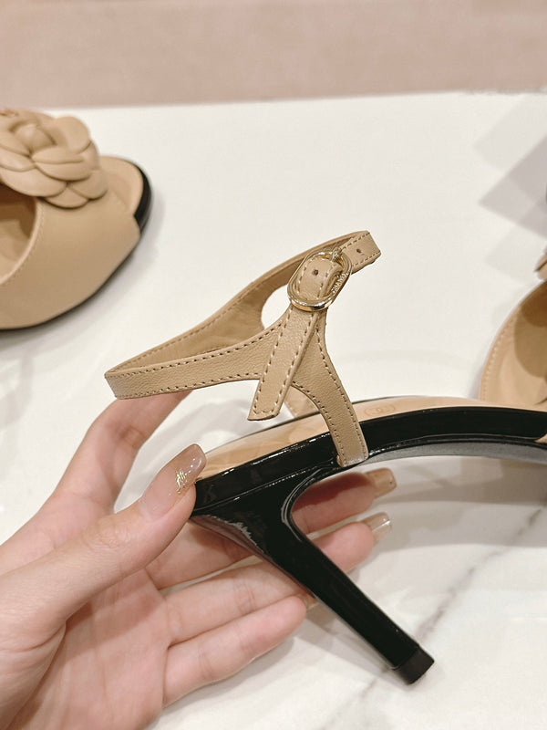 sandalo slingback cc flower 85 in pelle di vitello beige