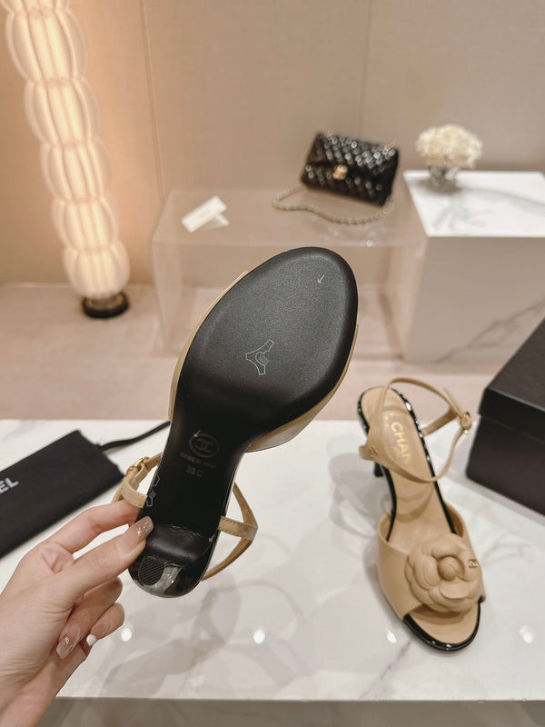 sandalo slingback cc flower 85 in pelle di vitello beige