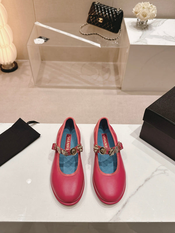 CC MARY JANE IN PELLE DI VITELLO ROSSO SCURO ORO CHIARO METALLIZZATO