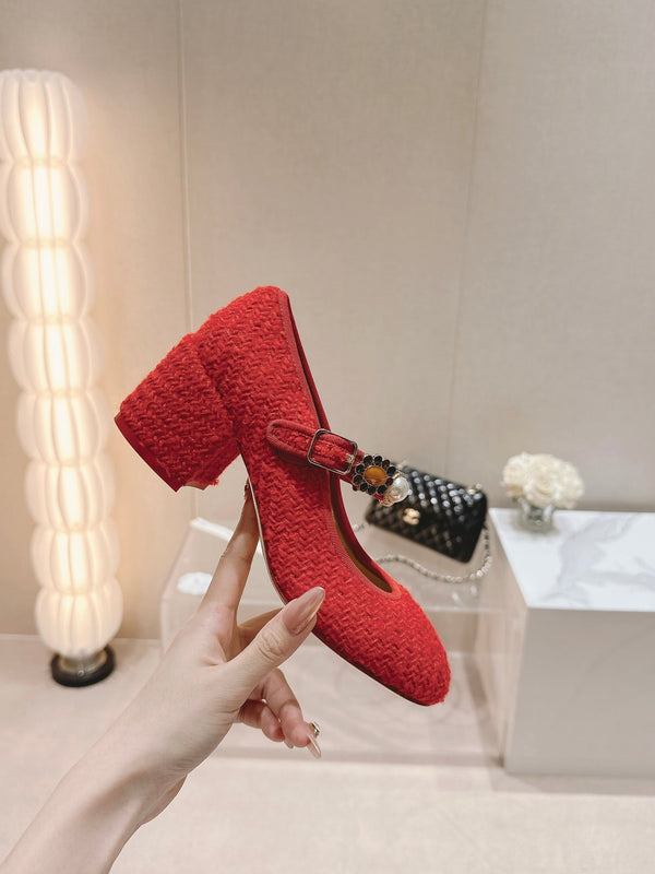 MARY JANE SHOES RED PINK WOOL TWEED