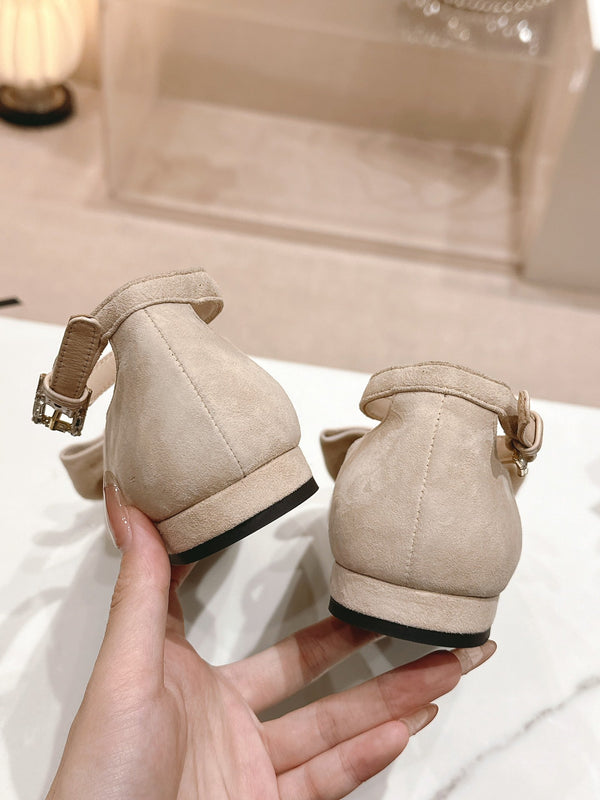 CC Mary Jane Beige Bow Tie Velvet And Lambskin