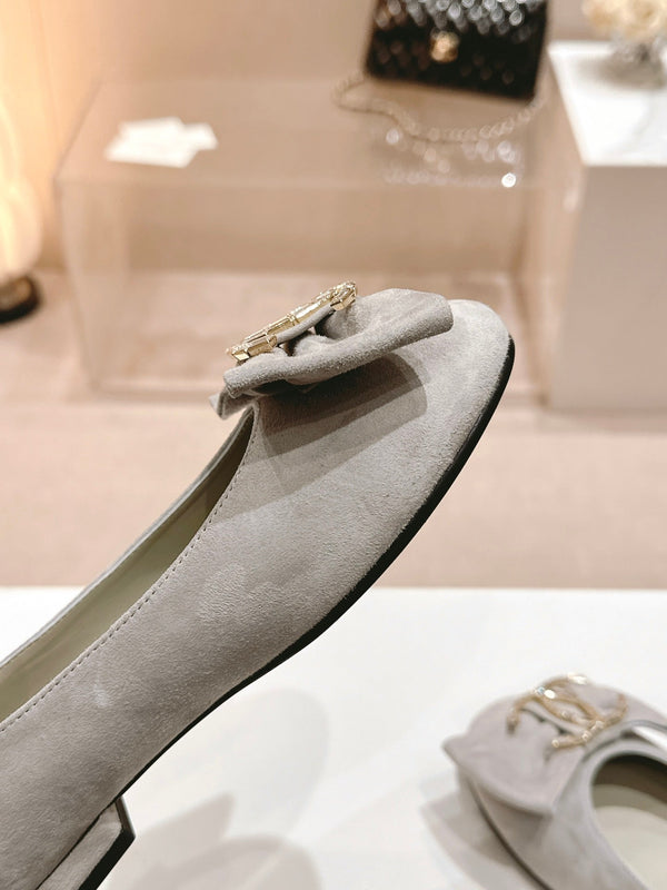 CC Mary Jane Grey Bow Tie Velvet And Lambskin