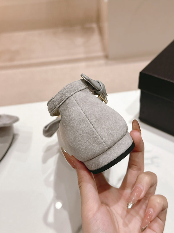 CC Mary Jane Grey Bow Tie Velvet And Lambskin