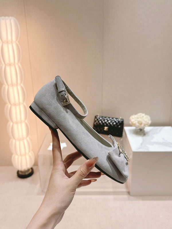 CC Mary Jane Grey Bow Tie Velvet And Lambskin