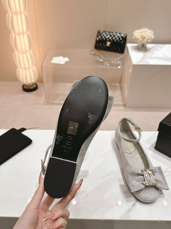 CC Mary Jane Grey Bow Tie Velvet And Lambskin