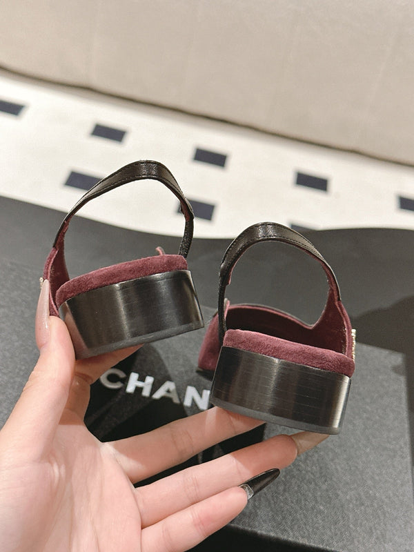 cc 2024k slingback 30mm burgundy suede black pattern calfskin 237502