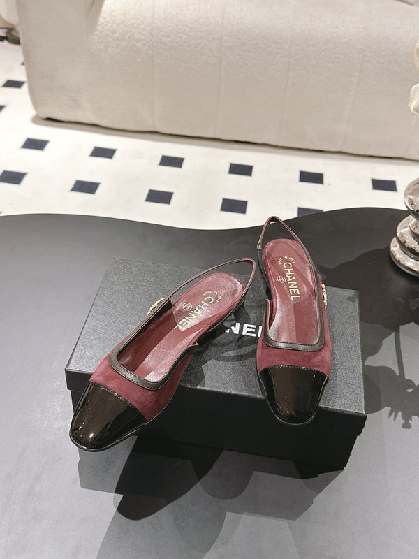 cc 2024k slingback 30mm burgundy suede black pattern calfskin 237502