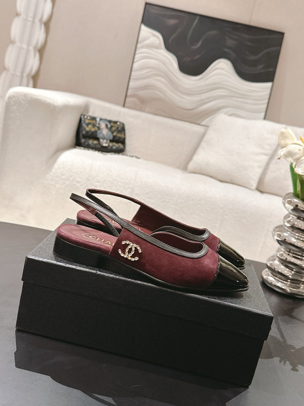 cc 2024k slingback 30mm burgundy suede black pattern calfskin 237502