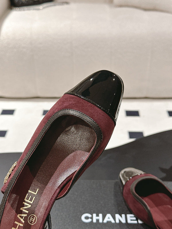 cc 2024k slingback 30mm burgundy suede black pattern calfskin 237502