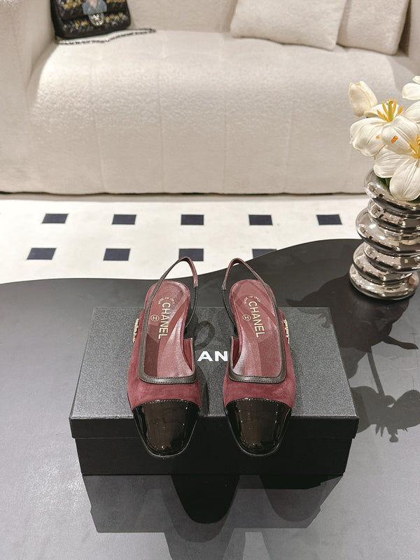 cc 2024k slingback 30mm burgundy suede black pattern calfskin 237502