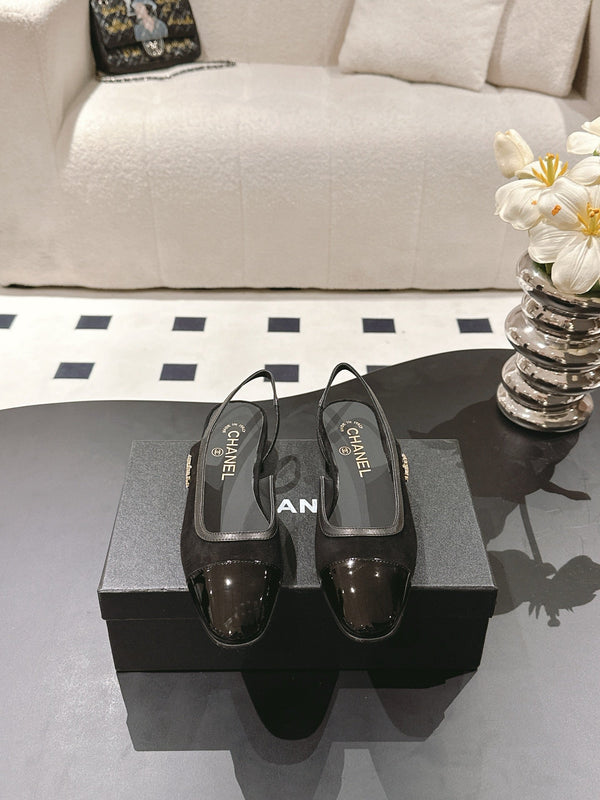 cc 2024k slingback 30mm black suede pattern calfskin 237503