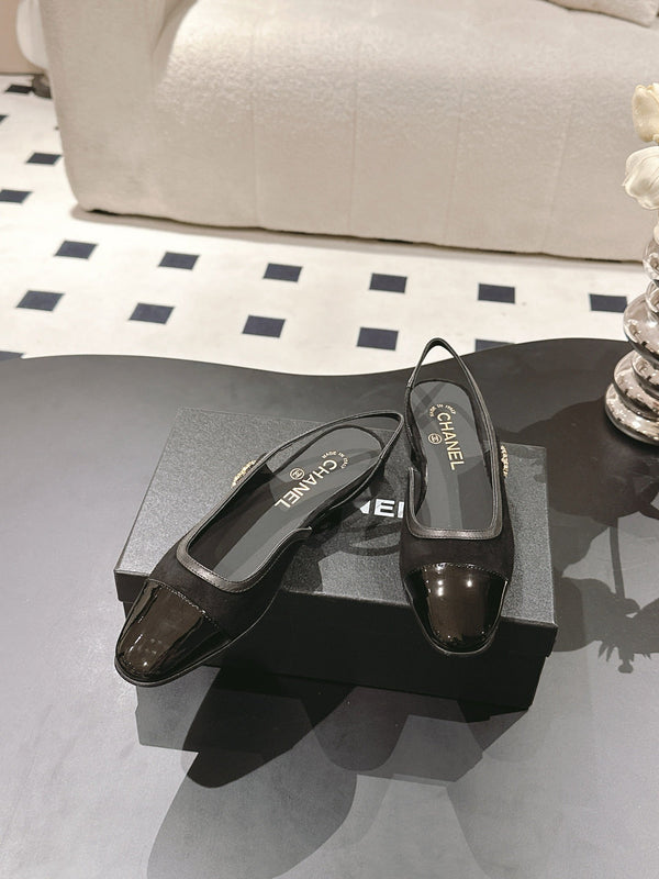 cc 2024k slingback 30mm black suede pattern calfskin 237503