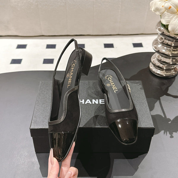 cc 2024k slingback 30mm black suede pattern calfskin 237503