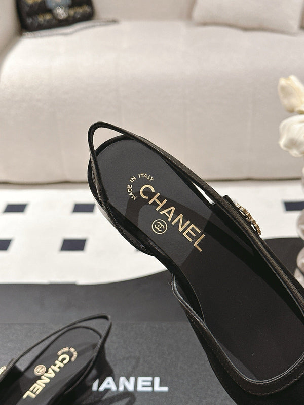 cc 2024k slingback 30mm black suede pattern calfskin 237503