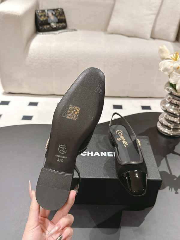 cc 2024k slingback 30mm black suede pattern calfskin 237503