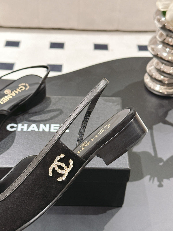 cc 2024k slingback 30mm black suede pattern calfskin 237503