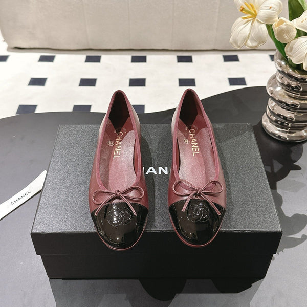 cc 25c ballet flat cross line pattern burgundy lambskin 237483