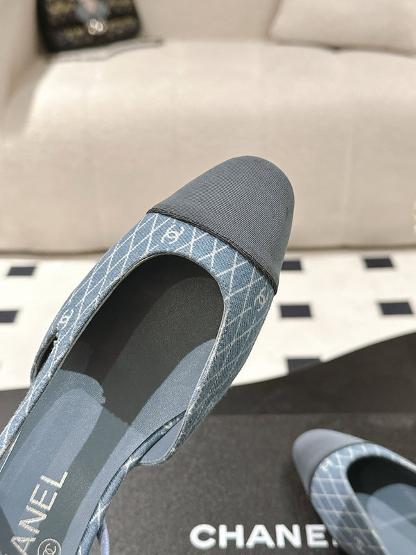 cc 25c slingback flat 15mm cross line pattern light blue denim 237485