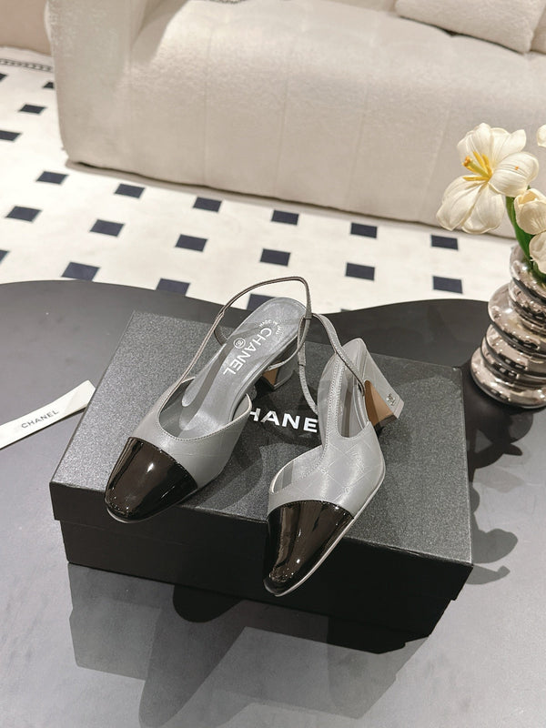 cc 25c slingback 55mm cross line pattern grey lambskin 237497