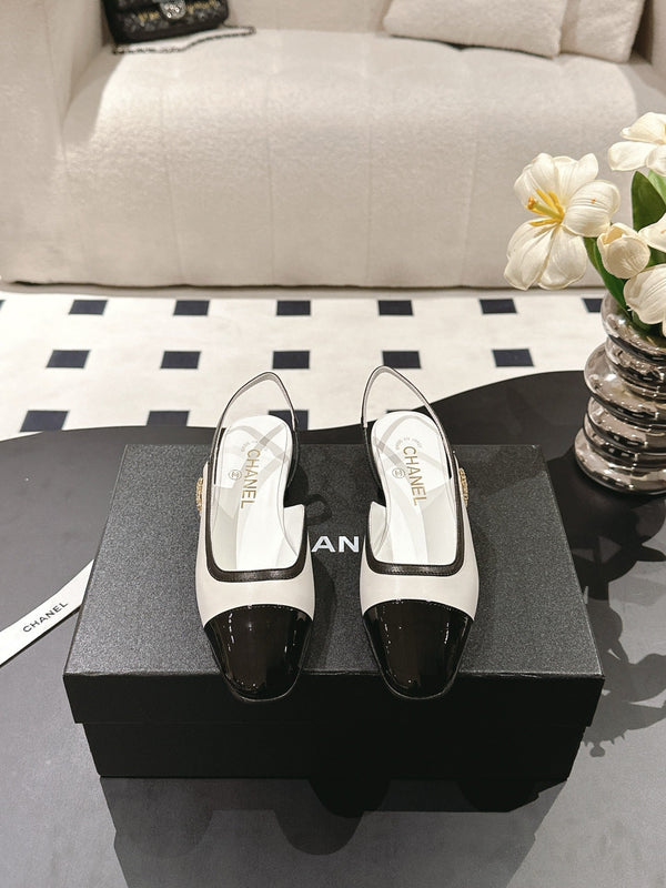 cc 2024k slingback 30mm white black pattern calfskin 237498