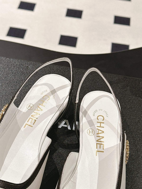 cc 2024k slingback 30mm white black pattern calfskin 237498