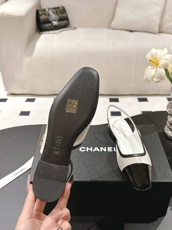 cc 2024k slingback 30mm white black pattern calfskin 237498