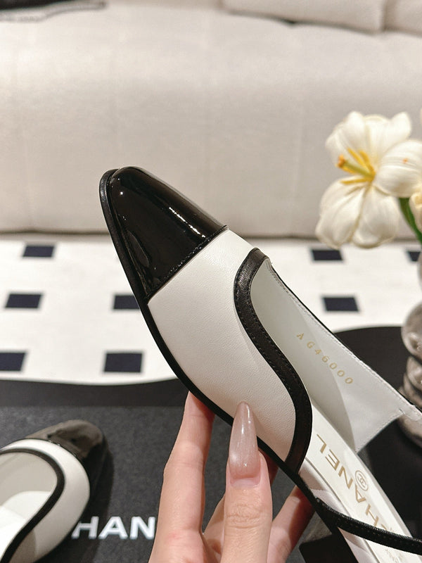 cc 2024k slingback 30mm white black pattern calfskin 237498