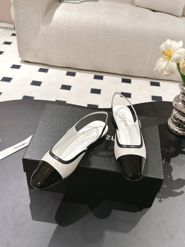 cc 2024k slingback 30mm white black pattern calfskin 237498