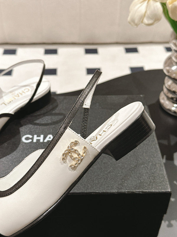 cc 2024k slingback 30mm white black pattern calfskin 237498