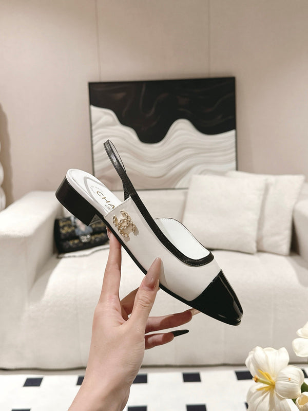 cc 2024k slingback 30mm white black pattern calfskin 237498