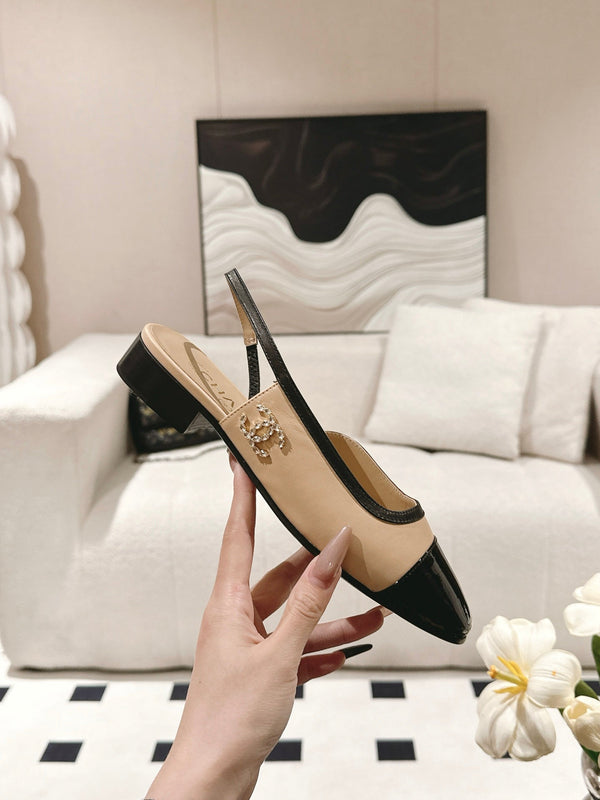 cc 2024k slingback 30mm beige black pattern calfskin 237499
