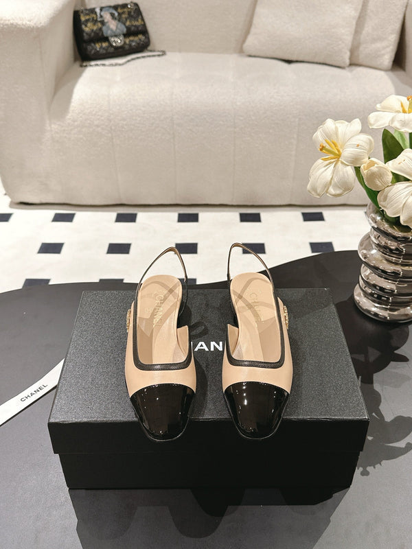 cc 2024k slingback 30mm beige black pattern calfskin 237499