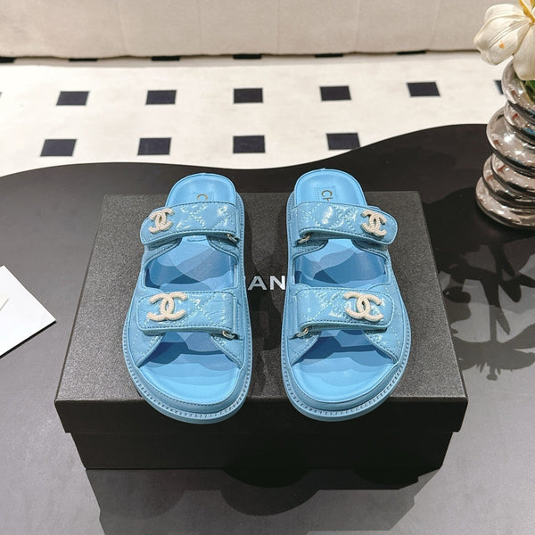 cc 25p logo with pearl mule sandal blue leather 237583