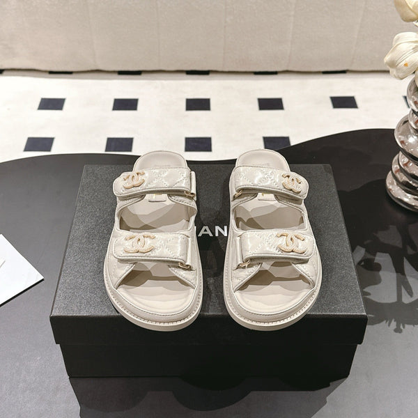 cc 25p logo with pearl mule sandal grey leather 237584