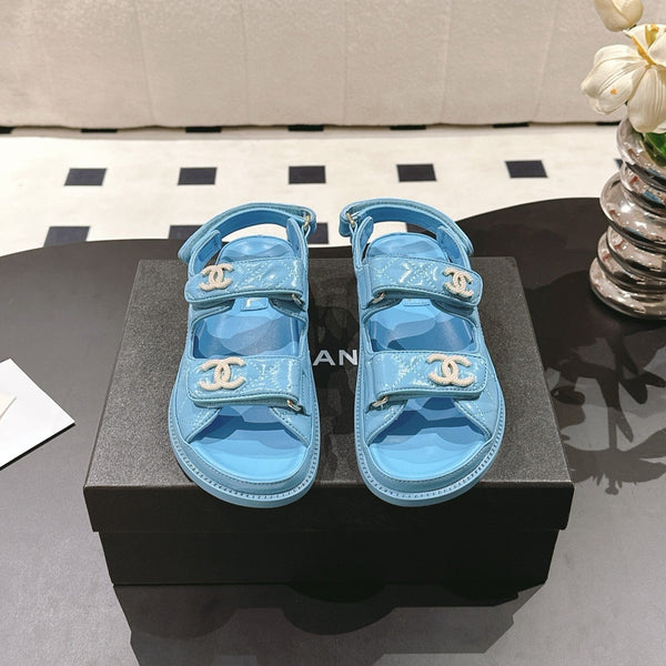 cc 25p logo with pearl sandal blue leather 237588