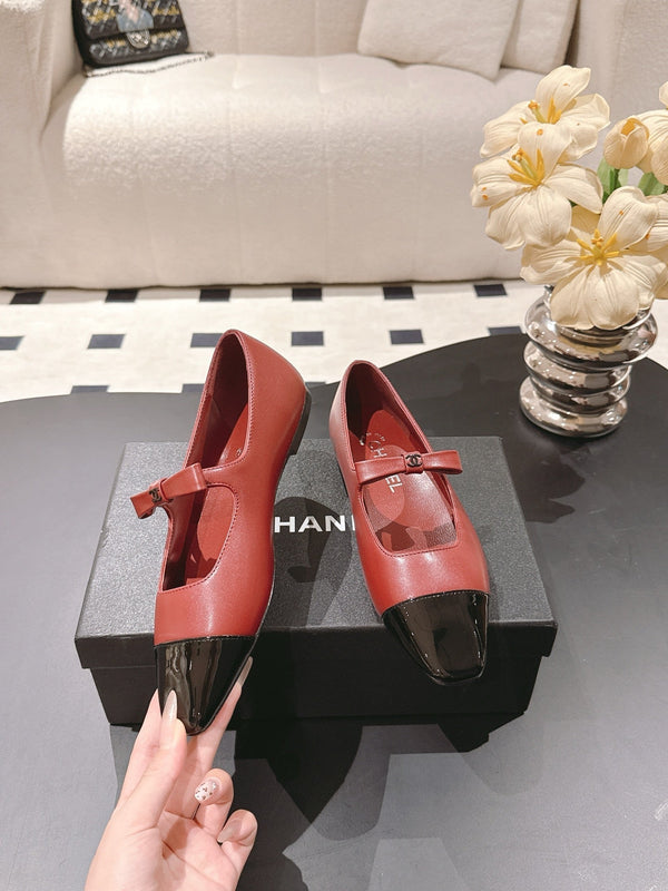 CC 25B Small Bow Buckle Ballet Flats 10mm Black Red Sheepskin Patent Leather 415748