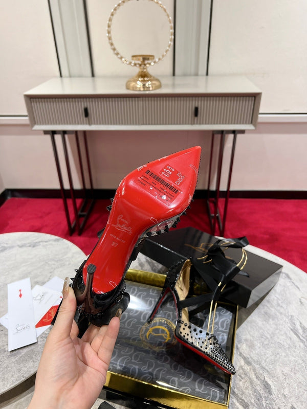 CL Mechante Reine Pumps 100mm Spike Patent PVC Black