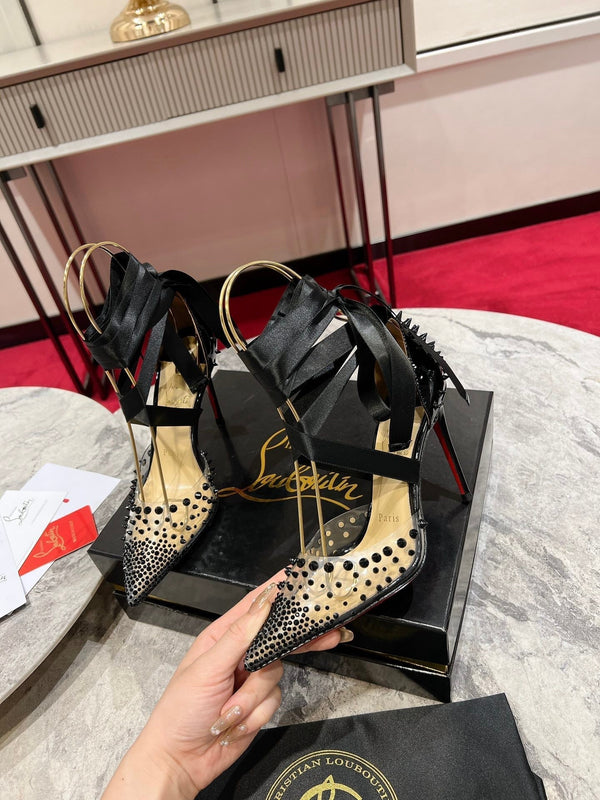 CL Mechante Reine Pumps 100mm Spike Patent PVC Black