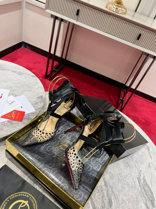 CL Mechante Reine Pumps 100mm Spike Patent PVC Black