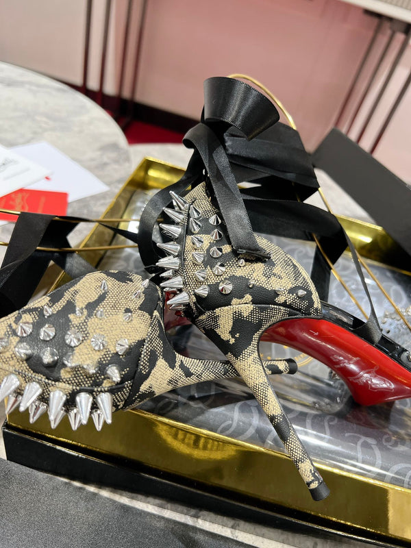 CL Mechante Reine Pumps 100mm Spike Fabric PVC Black