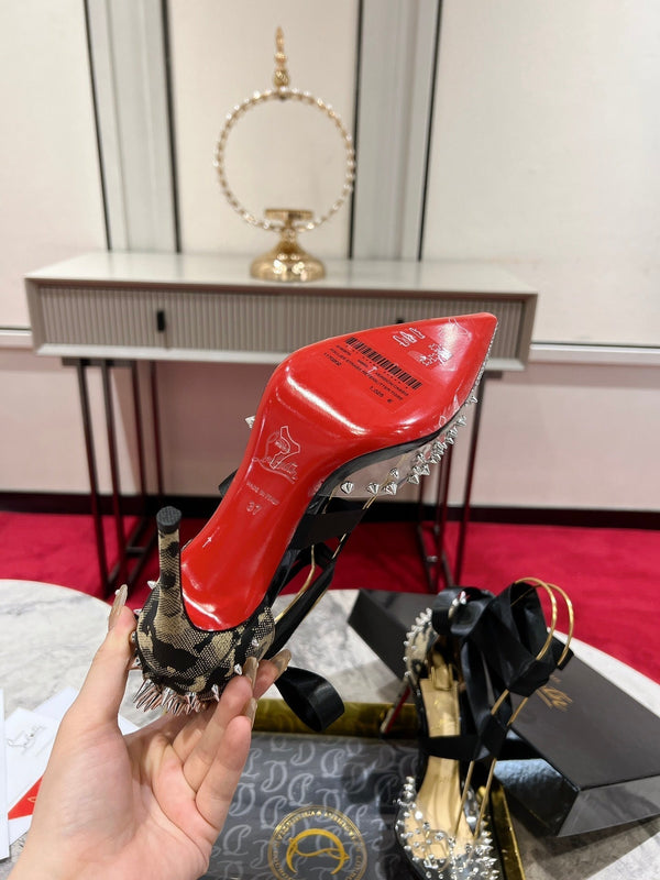 CL Mechante Reine Pumps 100mm Spike Fabric PVC Black