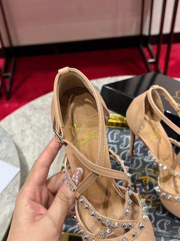 CL Tatooshka Spikes Pump 100mm Nappa Leather Nude