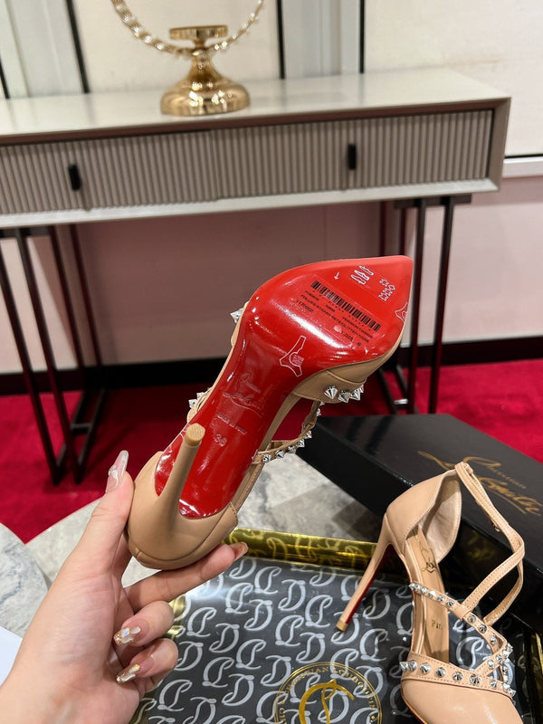 CL Tatooshka Spikes Pump 100mm Nappa Leather Nude