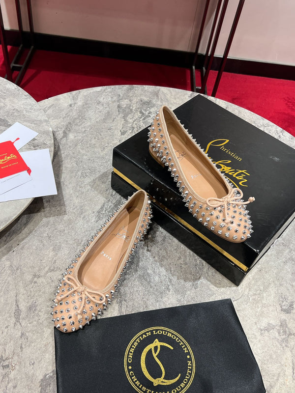 CL Sweetie Jane Spikes Ballerina Pump Nappa Leather Blush Beige