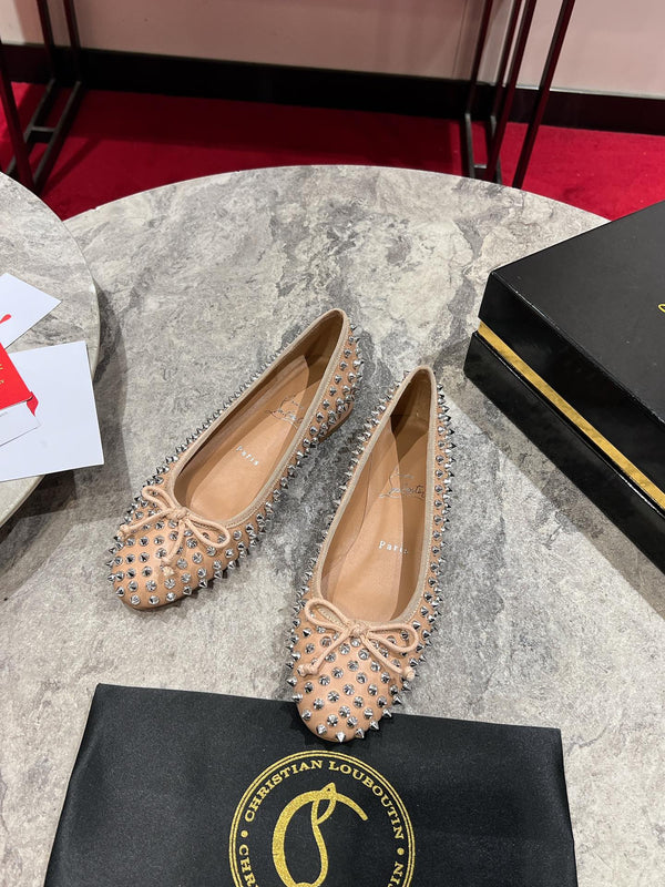 CL Sweetie Jane Spikes Ballerina Pump Nappa Leather Blush Beige