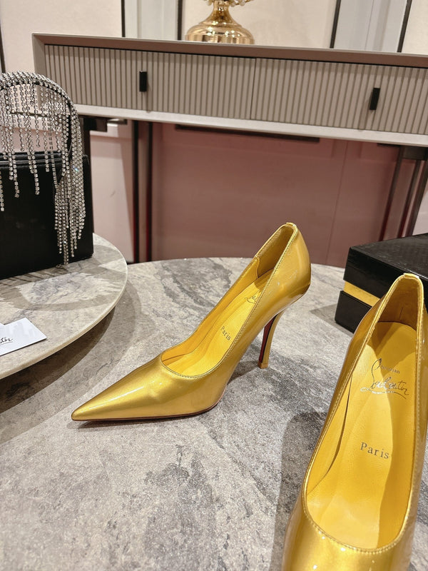 CL Kate Pumps 100mm Yellow Shiny Calfskin 345985