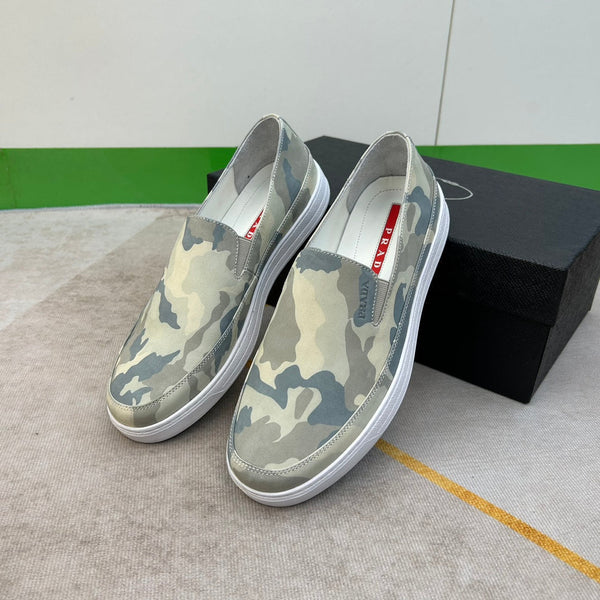 PRA LOAFER IN CAMO PATTERN LIGHT GREEN SUEDE