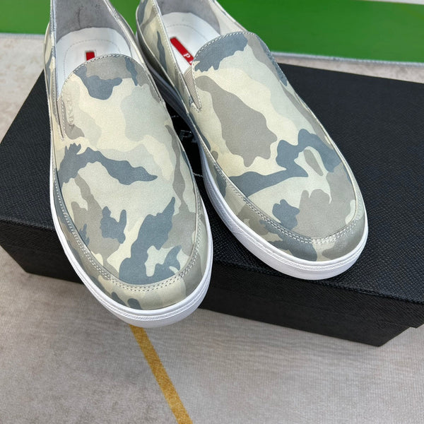 PRA LOAFER IN CAMO PATTERN LIGHT GREEN SUEDE