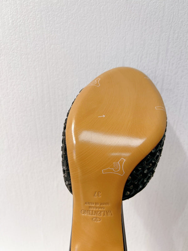 VT High Heeled Sandals Black Sheepskin 292787