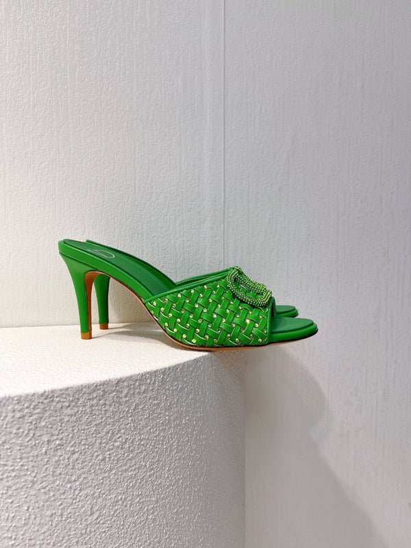 VT High Heeled Sandals Green Sheepskin 292791